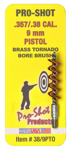 Pro-Shot 389PTO Tornado Bore Brush .38/ 9mm Cal Pistol #8-32 Thread Brass Spiral Wound Loop