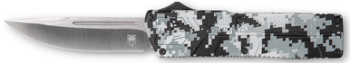 CobraTec Knives WDCCTLWDNS Lightweight  3.25" OTF Drop Point Plain D2 Steel Blade/Winter Digi Camo Aluminum Handle Includes Pocket Clip