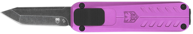 CobraTec Knives CALI929TBPURTNS California 929TB 1.75" OTF Tanto Plain Stonewashed D2 Steel Blade/ Purple Anodized Aluminum Handle Includes Pocket Clip/Pouch