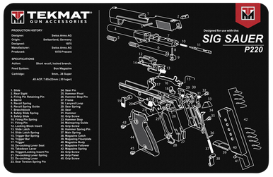TekMat Sig Sauer P220 Cleaning Mat 11"x17" Rubber Parts Diagram