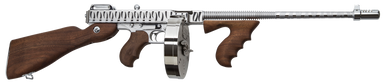 Thompson T150DCRTS 1927A-1 Deluxe 45 ACP Caliber with 16.50" Barrel, 20+1 Capacity (Stick), 50+1 Capacity (Drum), Hard-Chrome w/Tiger Stripe Metal Finish, American Walnut Stock Wood Grip Right Hand