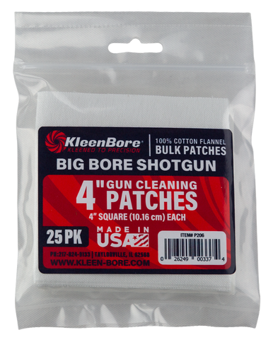 KleenBore P206 Super Shooter  Big Bore Shotgun/ 37/40mm Launcher  4" 100% Cotton Flannel 25 Per Pack