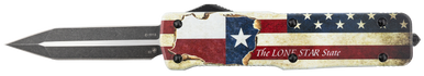 Templar Knife LZTX121 Premium Weighted Large 3.55" OTF Dagger Plain Black Oxide Stonewashed Powdered D2 Steel Blade/5.25" Red/White/Blue w/"The LONE STAR State" Aluminum Zinc Alloy Handle