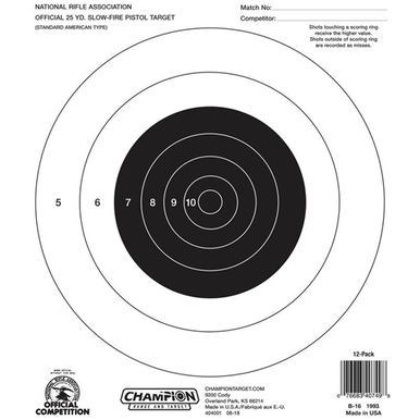 Champion Targets 40722 NRA (National Rifle Association) Targets, 25 Yard Pistol Slow Fire, 100 Pack