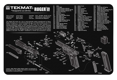 TekMat TEKR17RUGERSR9 Ruger SR 9 Cleaning Mat Black/White Rubber 17" Long