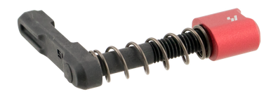 Strike Industries ARSMCRED Magazine Catch  made of Black Steel with Red 6061-T6 Aluminum Release Button for AR-Platform