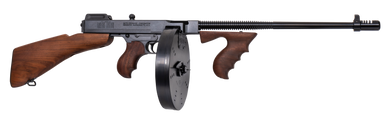 Thompson T1B100D 1927A-1 Deluxe Carbine 45 ACP Caliber with 18" Barrel, 20+1 Capacity (Stick), 100+1 Capacity (Drum), Blued Metal Finish, American Walnut Removable Fixed Stock & Wood Grip Right Hand