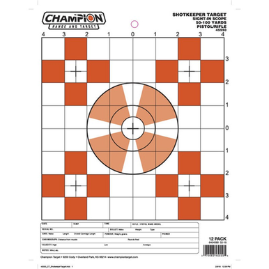 Champion Targets 45550 Shot Keeper 5 Bullseye Sight-In 100 Yard Pistol/Rifle Targets, Orange, Small, 12 Pack