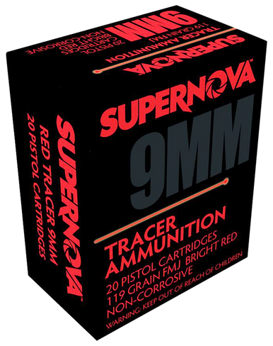 Supernova PMSN9MMR Red Tracer Non Corrosive 9mmLuger 119gr Full Metal Jacket 20 Rounds