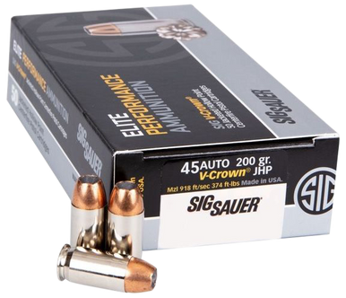 Sig Sauer E45AP150 45 ACP V Crown Jacketed Hollow Point 200 Grain 50 Rounds