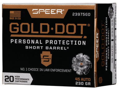 Speer Gold Dot Personal Protection Pistol Ammo 45 ACP 230 gr. HP Short Barrel 20 rd.