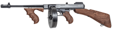 Thompson T1100D 1927A-1 Deluxe Carbine 45 ACP Caliber with 18" Barrel, 20+1 Capacity (Stick), 100+1 Capacity (Drum), Blued Metal Finish, American Walnut Stock Wood Grip Right Hand