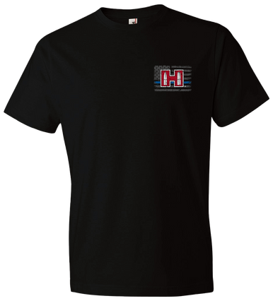 Hornady Gear 30765 POW Blue Line  Black, Cotton Short Sleeve, Semi-Fitted 2XL