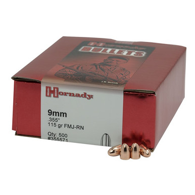 Hornady FMJ Handgun Bullets 9mm .355" 115 gr FMJ-RN 500/Box