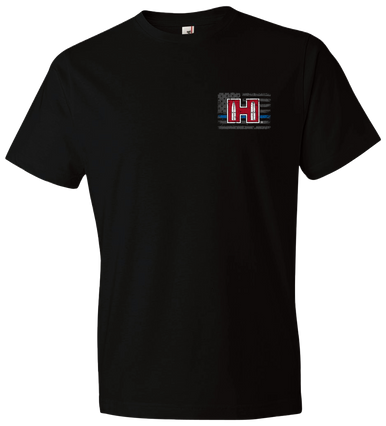 Hornady Gear 30761 POW Blue Line  Black, Cotton Short Sleeve, Semi-Fitted Small