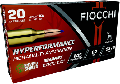 Fiocchi 243TTSX Hyperformance  243Win 80gr Barnes Tipped TSX 20 Per Box/10 Case
