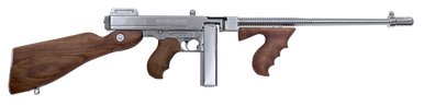 Thompson TI50DCR 1927A-1 Deluxe Carbine 45 ACP Caliber with 18" Barrel, 20+1 Capacity (Stick), 50+1 Capacity (Drum), Hard-Chrome Plated Metal Finish, American Walnut Stock Wood Grip Right Hand