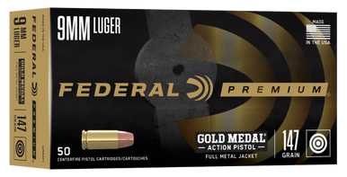Federal Gold Medal 9mm Luger FMJ 147 Grain 50 Rounds