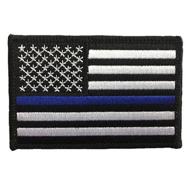 Thin Blue Line American Flag Patch, Velcro, 2 x 3 Inches