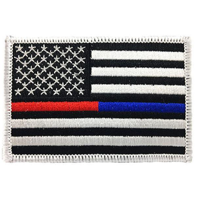 Dual Blue/Red Line American Flag Patch, 2 x 3 Inches, Sew On, White Border