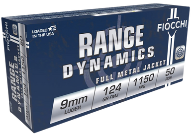 Fiocchi Range Dynamics Pistol Ammo 9mm 124 gr. FMJ 50 rd.