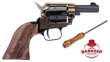 Heritage Barkeep Revolver - Simulated Case Hardened | .22 LR | 3.6" Barrel | 6rd | Custom Scroll Wood Grips