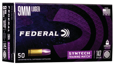 Federal American Eagle Training Match 9mm Luger Total Synthetic Jacket 147 Grain 50 Rounds
