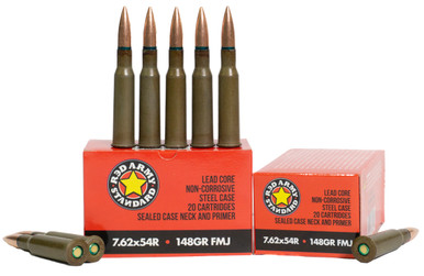Red Army Standard Cent Ammo 7.62x54mm Rimmed Russian Steel 148 Grain 20 Rounds