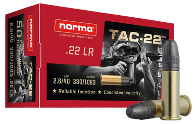 Norma Ammunition 2425092 Tac  22LR 40gr Lead Round Nose 50 Rounds
