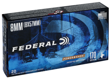 Federal Power-Shok 8mm Mauser Jacketed Soft Point 170 Grain 20 Rounds