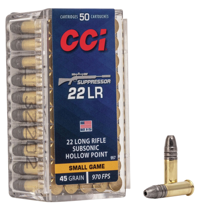 CCI Suppressor Rimfire Ammo 22 Long Rifle Hollow Point 45 Grain 50 Rounds