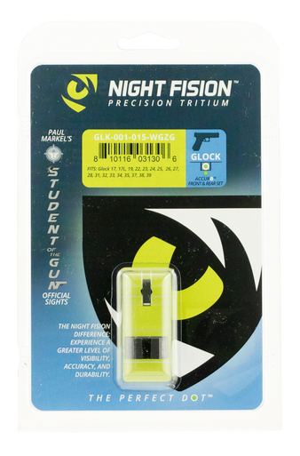 Night Fision GLK001015WGZ Student Of The Gun Accur8 For Glock  Green Tritium White Outline Front Sight-Green Tritium Black Ring Rear Sight Glock 17/17L/19