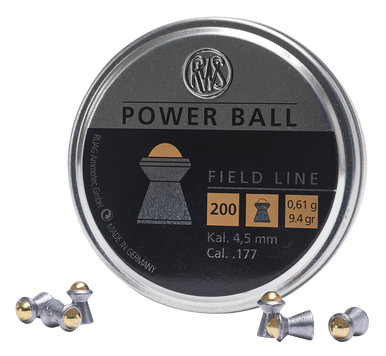 RWS/Umarex 2317414 Power Ball Field Line 177 Steel Lead Domed Pellet/ 200 Per Tin