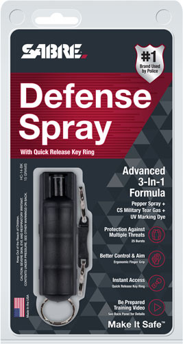 Sabre 3-in-1 Key Chain Pepper Spray Black Hardcase with Quick Release Key Ring