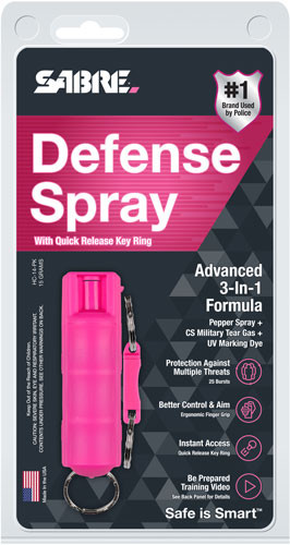 Sabre 3-in-1 Key Chain Pepper Spray Pink Hardcase with Quick Release Key Ring