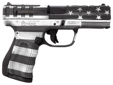 Citadel CITCP9USGCAN Centurion  9mm Luger 14+1, 4" Black Steel Barrel, American Flag Gray Cerakote Optic Ready/Serrated Slide, Polymer Frame & Grip, Features Matching Ammo Can
