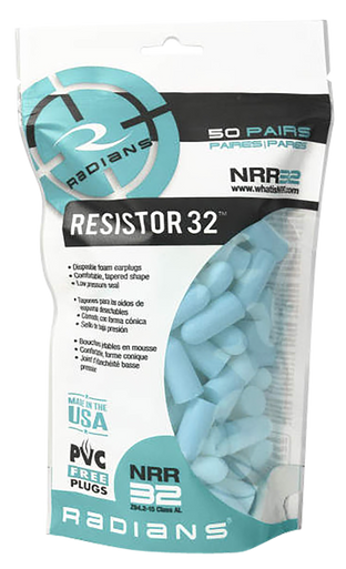 Radians FP70ABG/50 Resistor Earplugs Foam 32 dB In The Ear Aqua Blue Adult 50 Pair