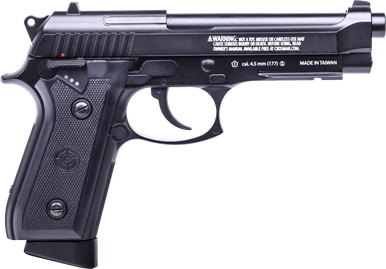 Crosman PFAM9B Full Auto Air Pistol CO2 177 BB 20rd Smooth Bore Brass Barrel, Blow Back Action, Fixed Front/Notched Rear Sights, Full Metal Frame, Black Polymer Grips, Selector Safety