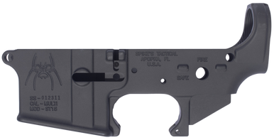 Spikes STLS018 Spider Stripped Lower Receiver with Fire & Safe Markings Multi-Caliber 7075-T6 Aluminum Black Anodized for AR-15