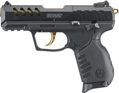 Ruger SR22 22 LR, 3.5in. Barrel, 10rd, Vented Slide, Gold Trigger - Black (3654)