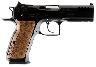 Tanfoglio IFG TFSTOCKI10 Defiant Stock I 10mm Auto Caliber with 4.50" Barrel, 13+1 Capacity, Overall Black Finish Steel, Picatinny Rail/Beavertail Frame, Serrated Slide & Wood Grip