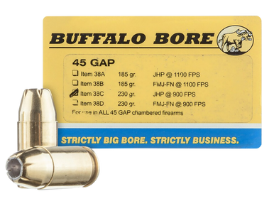 Buffalo Bore Ammunition 38C20 Personal Defense Strictly Business 45GAP 230gr Jacket Hollow Point 20 Per Box/12 Case