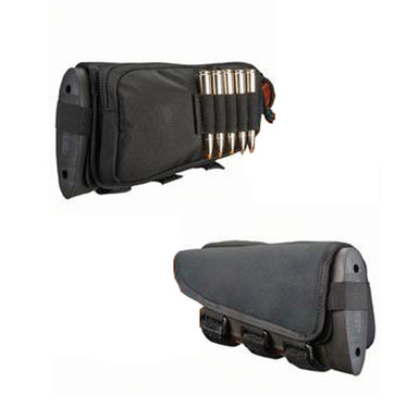 Hunters Specialties 01620 Buttstock Shell Holder  W/Pouch Holds 5 Cartridges Black Polyester