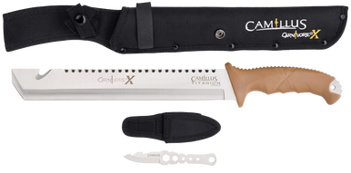 Camillus 19236-003 Carnivore  12" Silver Ti Bonded 440 SS Blade, Brown ABS Handle, 18" Long  Includes Sheath