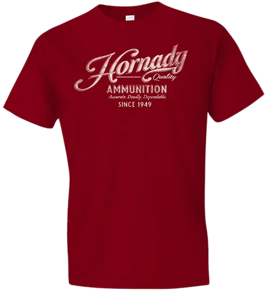 Hornady Gear 31873 Vintage Script  Red Cotton Semi-Fitted Large