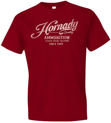 Hornady Gear 31872 Vintage Script  Red Cotton Semi-Fitted Medium