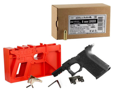 Polymer 80 PF940C 80% Compact Pistol Frame Kit V1- Black | Compatible with Glock 19/23 Gen 3 Bundled w/ Sellier & Bellot 9mm Luger Handgun Ammo - 124 Grain | FMJ | 250rd Box