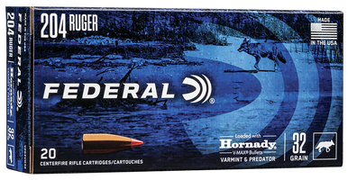 Federal Varmint & Predator Ammo 204 Ruger 32 gr. V-Max 20 rd.
