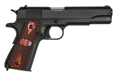 Auto-Ordnance 1911BKO9W 1911 A1 GI Spec 9mm Luger 9+1 5" Stainless Steel Barrel, Matte Black Serrated Carbon Steel Slide & Frame w/Beavertail, Checkered Wood w/Integrated US Logo Grip