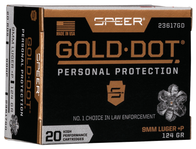 Speer Gold Dot Personal Protection Pistol Ammo 9mm +P 124 gr. HP 20 rd.